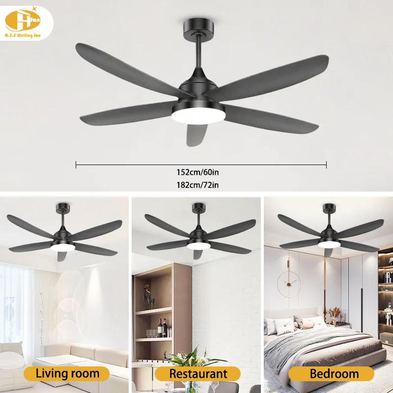 60/72 Inch RGB 5-Blade Black Ceiling Fan Light. Strong Airflow. Quiet DC Motor. Dimmable LED - Modern Living Room Fan Light - Image 4