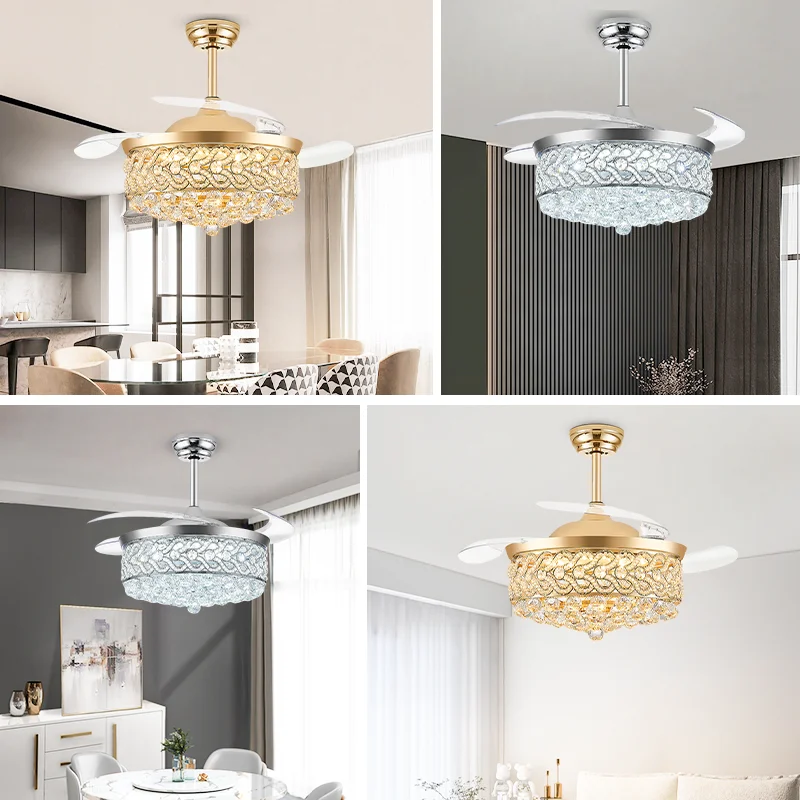 2026 Hot-Sale Modern Luxury Crystal Invisible Ceiling Fan Light. Energy-Saving LED. - Smart Remote - Crystal Invisible Fan Light - Image 5