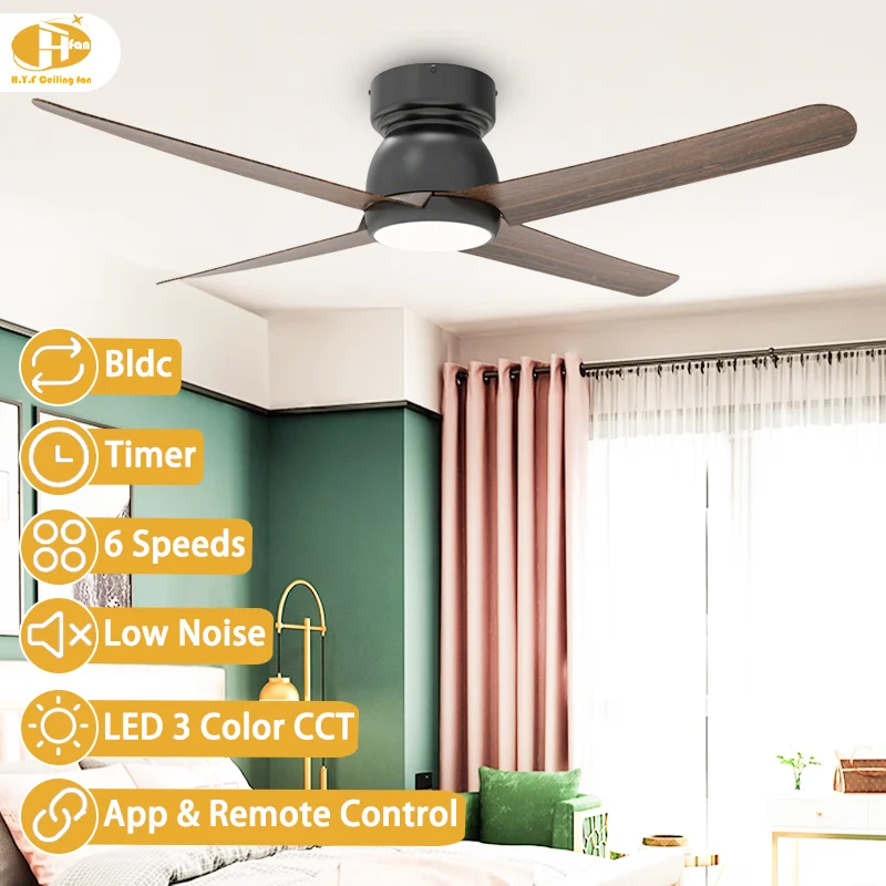 42 Inch Low Profile 4-Blade Ceiling Fan Light Matte Black Housing 3-Color Dimmable LED & 6-Speed Quiet DC Motor Remote Contro - Image 2