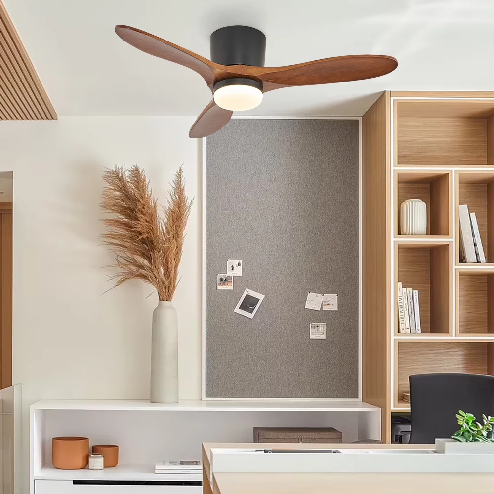 42 Inches Three Pcs Solid Wood Ceiling Fan Sand Nickel Black Color LED Warm Light Ceiling Fan for Bed Room - Image 6
