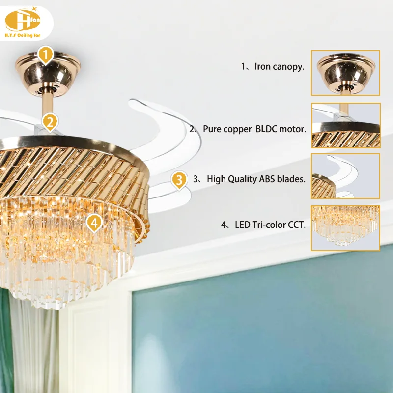 Crystal Clear LED Ceiling Fan Light Invisible Blade Fashionable Smart Fan Remote Control Dimming Color Changing for Living - Image 5