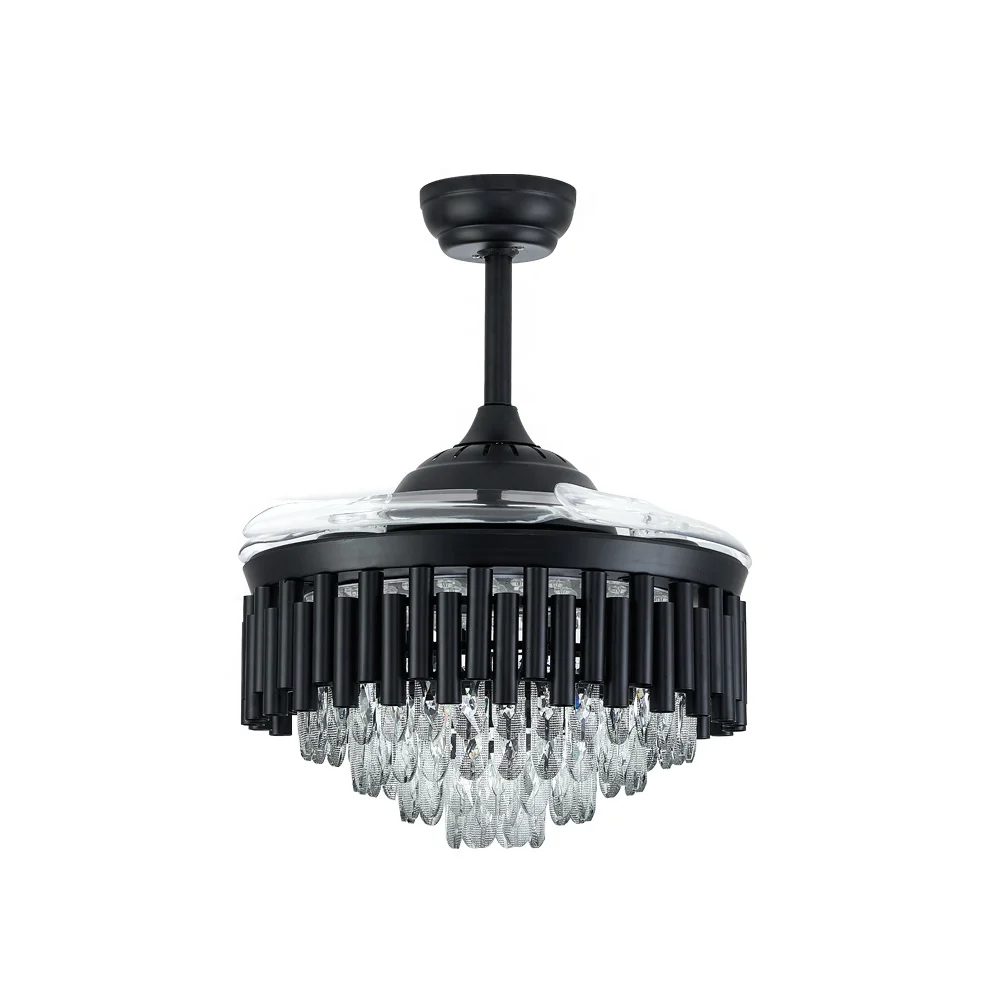 42-Inch Modern LED DC Metal Ceiling Fan Black Finish Light 4 Retractable Invisible ABS Blades Remote Control 6-Mode Quiet - Image 2