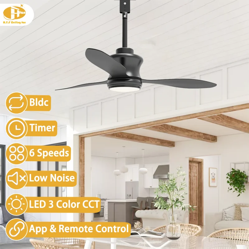 42 Inch Black Ceiling Fan Light Matte Finish ABS Blades 3-Color Dimmable LED & 6-Speed DC Motor Remote Control for Outdoor - Image 2