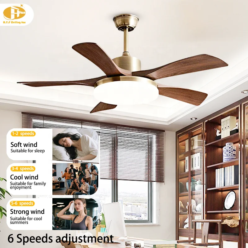 42 / 52 Inch 5-Blade Walnut Ceiling Fan Light Gold & Silver Finish LED & 6-Speed DC Motor Remote Control for Living Room Bedroom - Image 5