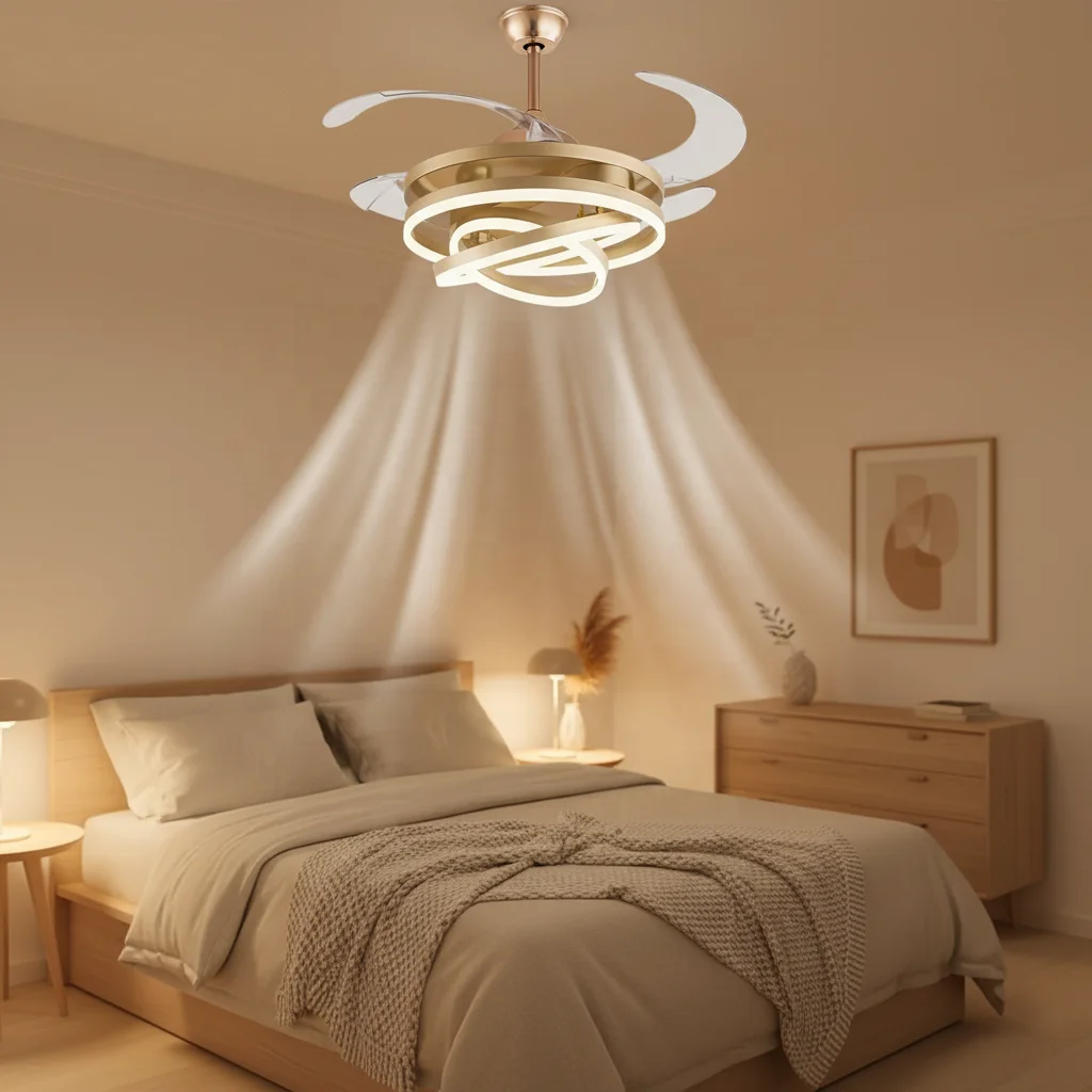 42 Gold Modern Chandelier Ceiling Fan Light Invisible Blades 6-Speed Remote Adjustable LED High CRI 95 Layout Bedroom Living - Image 3