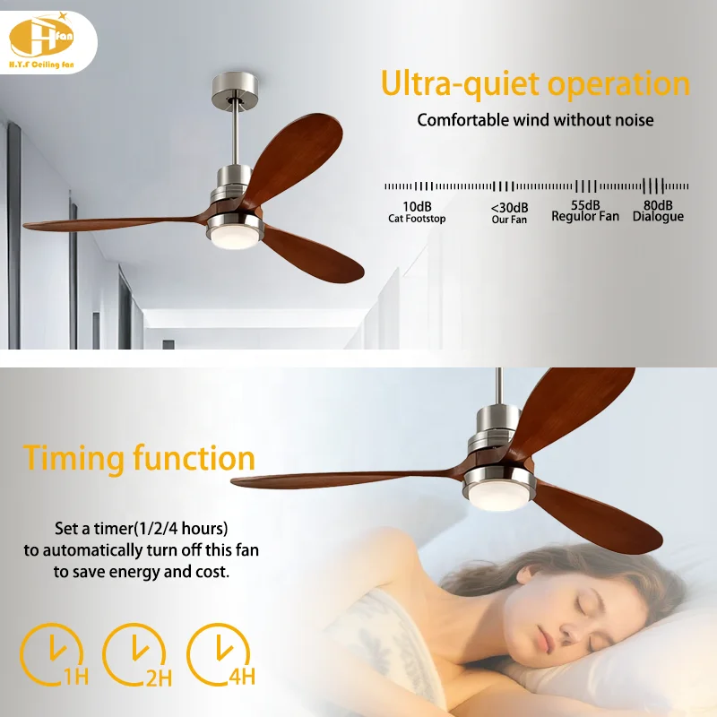 Professional American Nordic Retro 52 Inch LED Ceiling Fan Light Remote Control DC Wood Leaf Imported Frequency for Living Room - Image 3