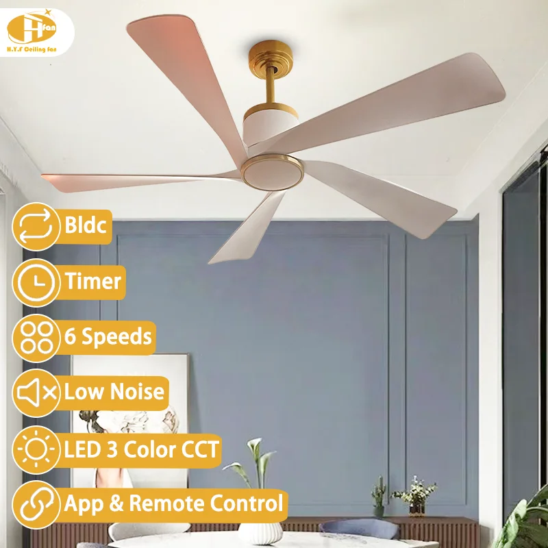 Home 52/65''Modern Ceiling Fan Light. Straight Blade. 6-Speed Dimmable LED. Smart Remote - Contemporary Straight-Blade Fan Light - Image 2