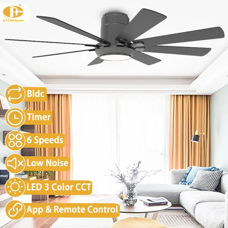 56/60 Inch 8-Blade Multiple Color Ceiling Fan Light Matte Black LED & 6Speed Quiet DC Motor Remote Control for Commercial Space - Image 2