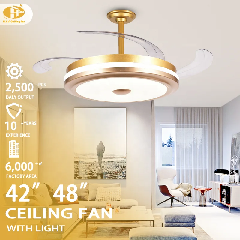 LED Ceiling Fan Light with Retractable Blade. 6Speed Adjustable. Remote Control. Chandelier Style. Low Noise for Indoor Home Use - Image 2
