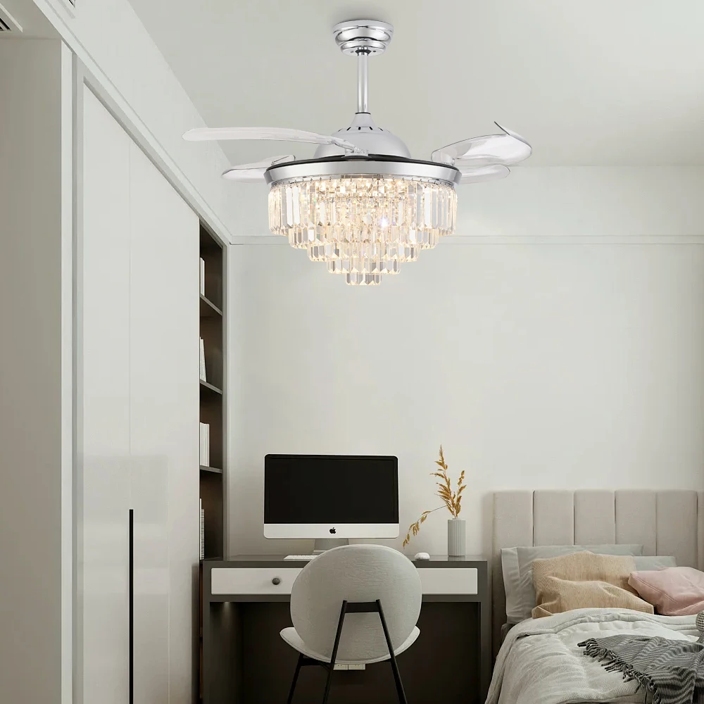 Modern Design 42 Inches Silver Color Ceiling Fan Retractable Ceiling Fan for Bedroom Living Room - Image 6