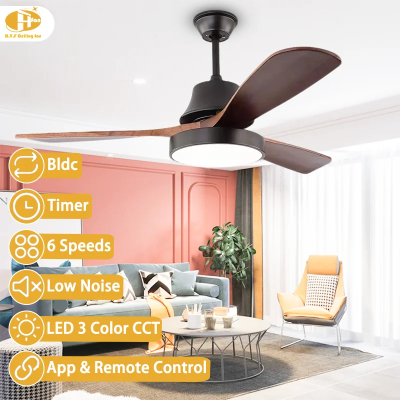 52 Inch 3-Blade Matte Black Ceiling Fan Light. Quiet DC Motor. Dimmable LED - Modern Living Room Fan Light - Image 2