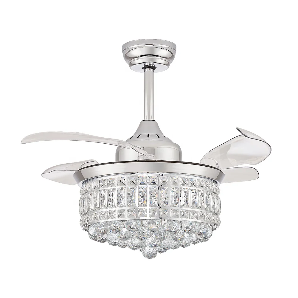 Modern 42-Inch LED Ceiling Fan Light ABS Blades Crystal Invisible Lamp Remote Control for Living Room Home Office Indoor Use - Image 2