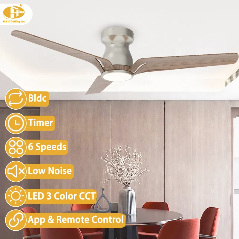 3-Blade Low Profile Ceiling Fan with Light. 3-Color LED. 6-Speed Quiet DC Motor. Remote Control. Black White Gold Wood Options - Image 3
