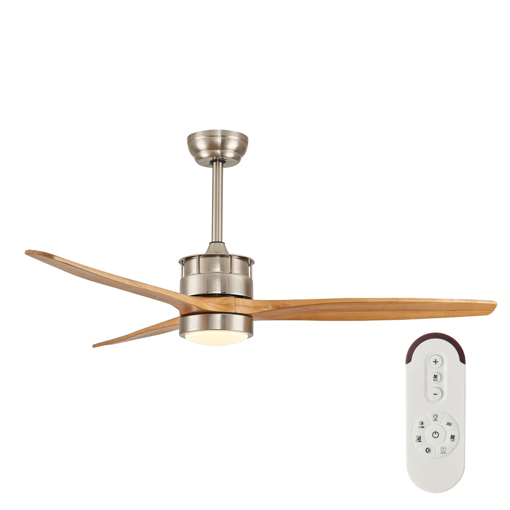 High Quality 3 Pcs Solid Wood Ceiling Fan Sand Nickel Color Silent Remote Control Ceiling Fan With LED Light - Image 5