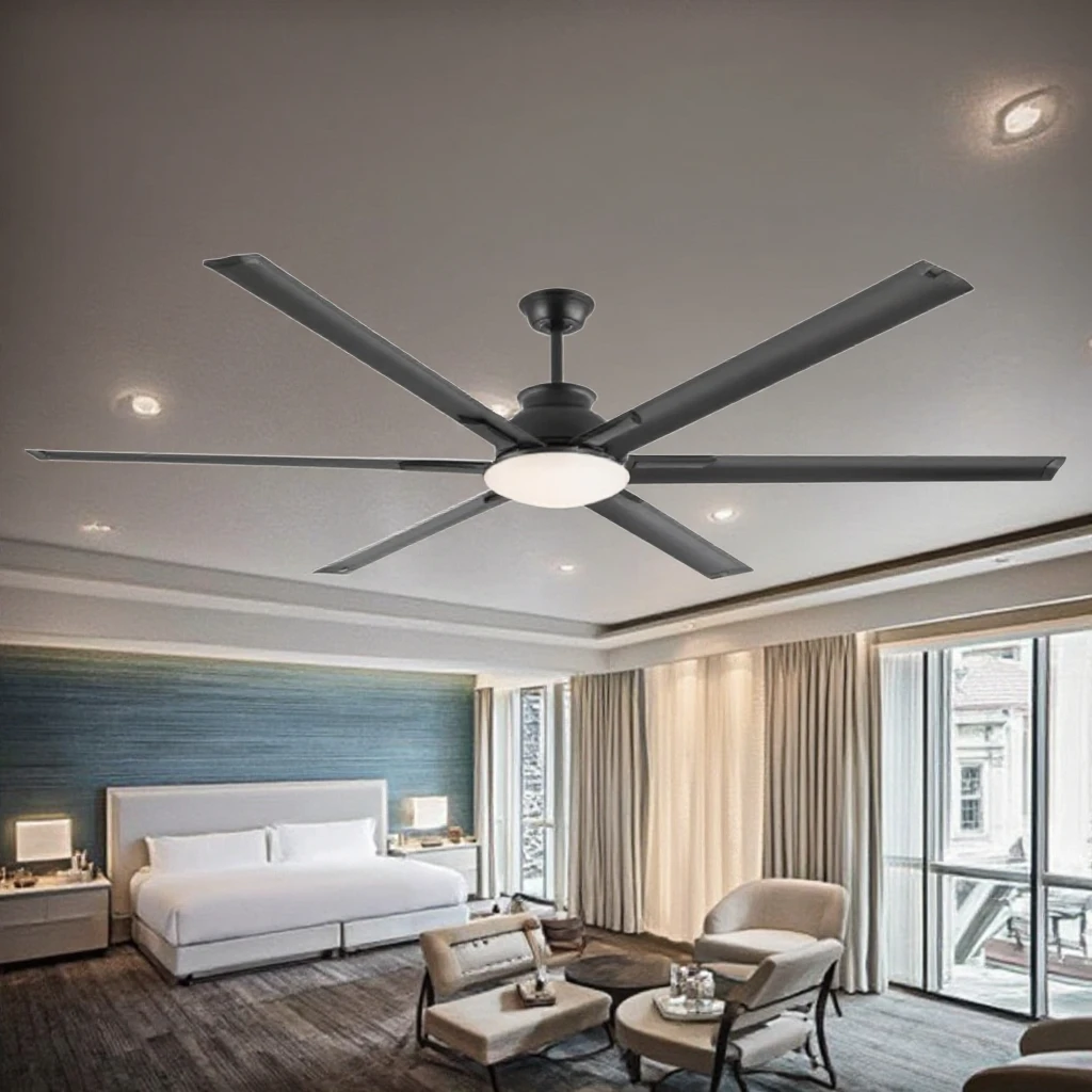 6-Speed Reversible Design 72-Inch Modern Ceiling Fan 6 Aluminum Blades Quiet DC Motor Remote Control Electric for Large Hotels - Image 4