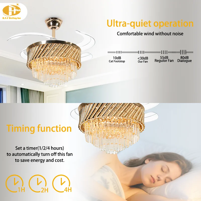 Crystal Clear LED Ceiling Fan Light Invisible Blade Fashionable Smart Fan Remote Control Dimming Color Changing for Living - Image 2