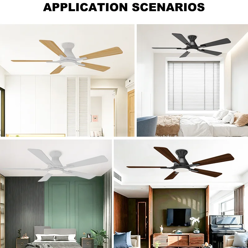 52 Inch Low Profile Ceiling Fan Light 5-Blade Wood Veneer LED & 6-Speed DC Motor Remote Control for Bedroom Living Room - Image 4