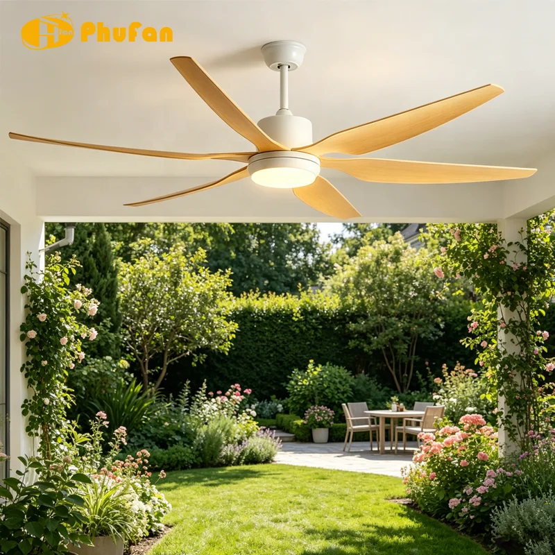 5-Blade High Airflow Ceiling Fan Light Wood Tone Blades LED & 6-Speed Reversible DC Motor Remote Control for Open Floor Plan - Image 5