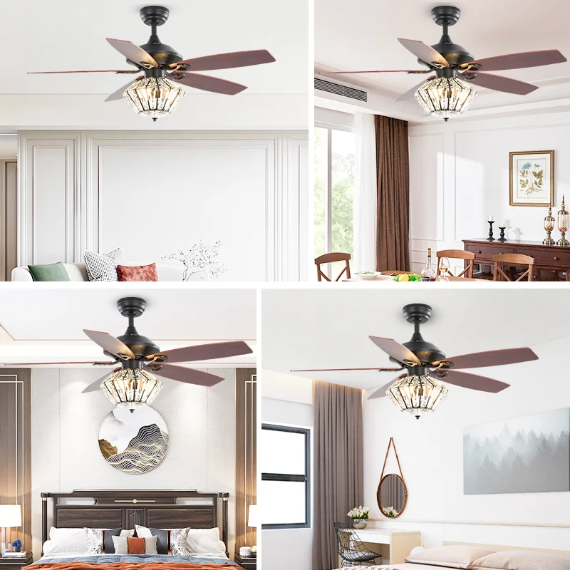 Modern 52'' Chandelier Ceiling Fan. 5 Wood Blades. Quiet Motor. Energy-Saving LED. Remote Control - Living Room Home Fan Light - Image 5