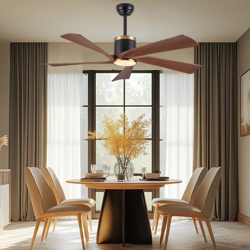 52 Inches Black Gold Color Ceiling Fan Energy Saving Six Speed Control Ceiling Fan with Led Light - Image 5