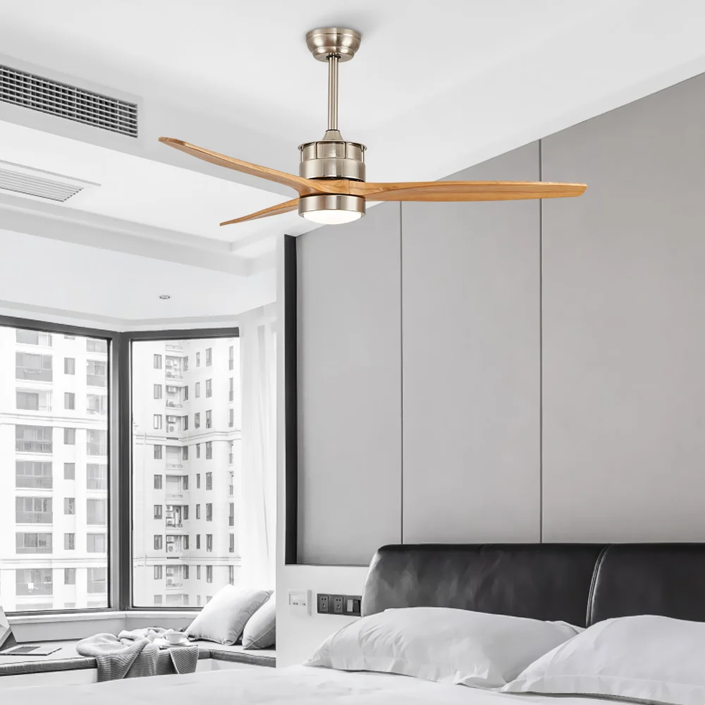 52 Inch Ceiling Fan with Lights Remote Control Wooden Blade Adjustable Brightness Energy Saving Quiet Operation Household Use - Image 2