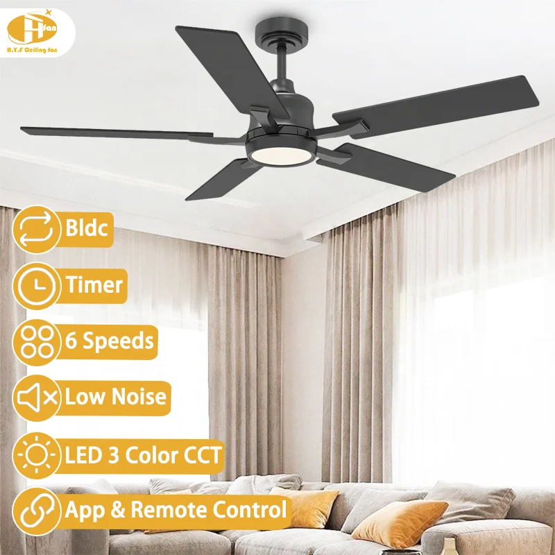 48 /52 Inch 5-Blade Ceiling Fan Light Matte LED & 6-Speed Quiet Reversible Motor Remote Control Minimalist Design for Home Decor - Image 2