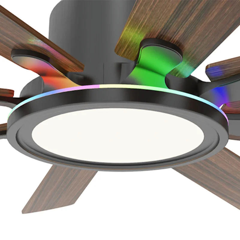 60-Inch 8-Blade Modern Wood Grain 6-Speed DC Motor Remote Control Ceiling Fan Light with RGB LED for Living Room & Man Cave - Image 4