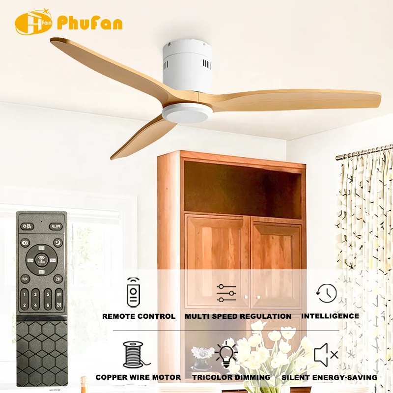 42 Inch Low Noise Nordic Style Ceiling Fan No Light Wood Tone Blades 6-Speed DC Motor Remote Control for Bedroom Living Room - Image 2