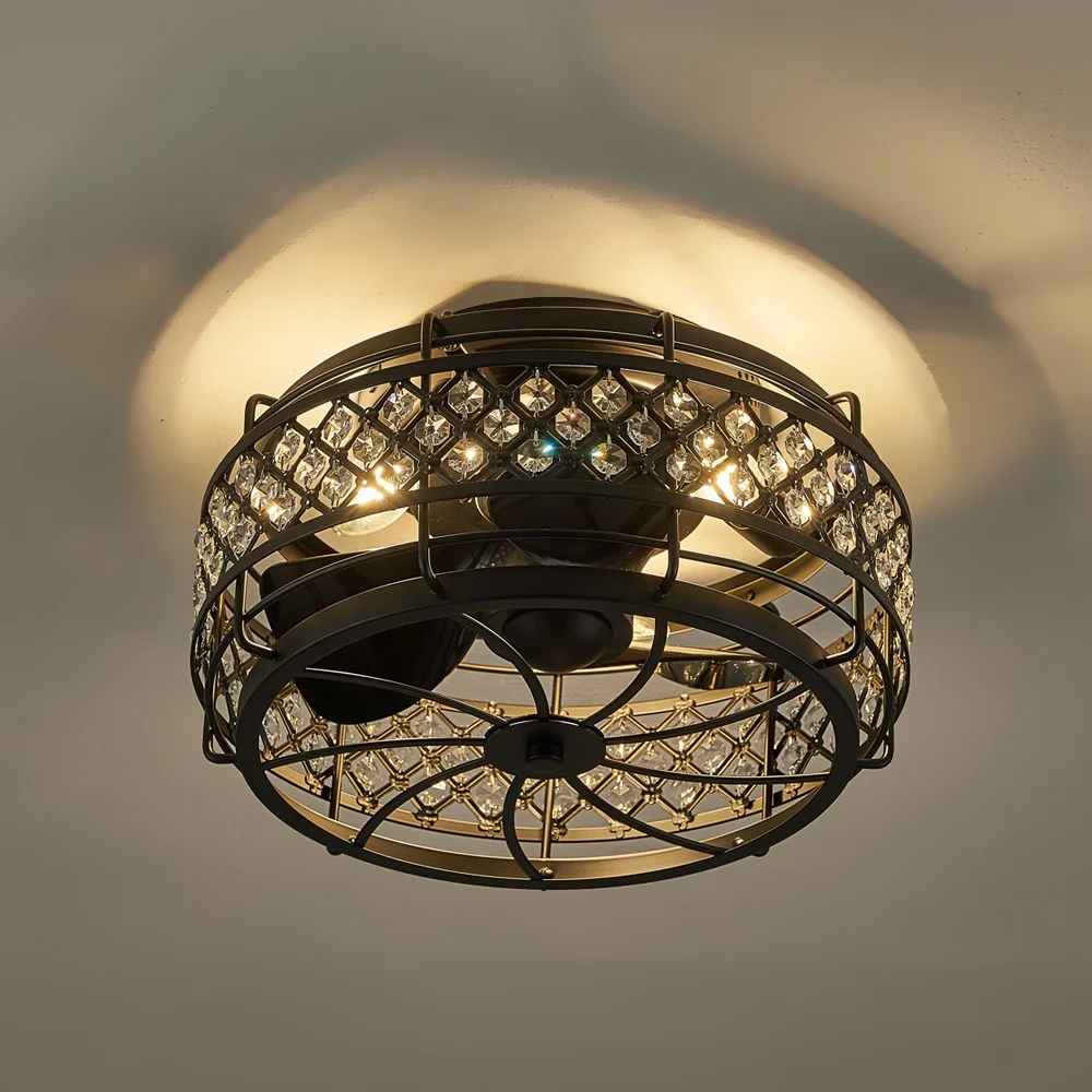Modern Retro Industrial Style LED Ceiling Fan Crystal with Remote Control Wood Iron Metal Body for Dining & Bedrooms - Image 6