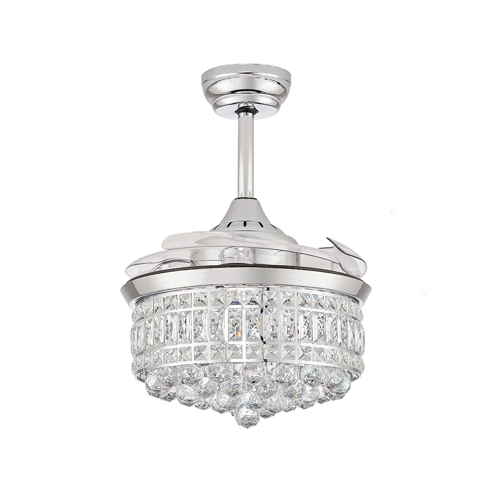 Modern 42-Inch LED Ceiling Fan Light ABS Blades Crystal Invisible Lamp Remote Control for Living Room Home Office Indoor Use - Image 3