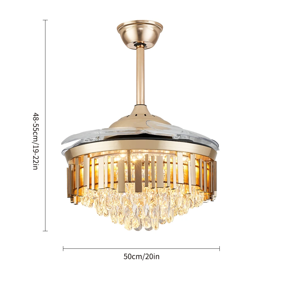 Factory Price Gold Crystal Ceiling Fan Silent Remote Control Six Speed Ceiling Fan with Warm Light - Image 3