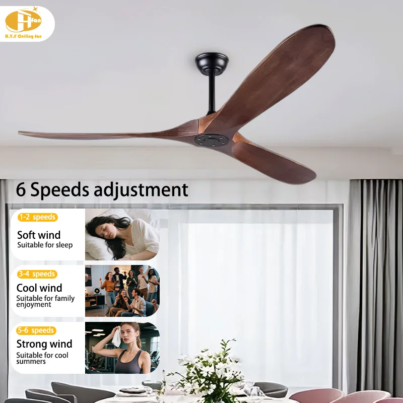 Solid Wood 56/60-Inch Weathered Gray Real Wooden Ceiling Fan Metal Body Powerful DC Silent Copper DC Motor Best Hotels Household - Image 3