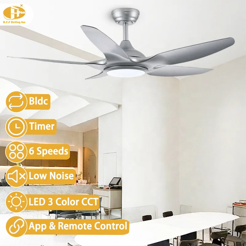 48/52 Inch 5-Blade Ceiling Fan Light Black & Silver LED & 6-Speed DC Motor Remote Control Multiple Sizes for Living Room Office - Image 2