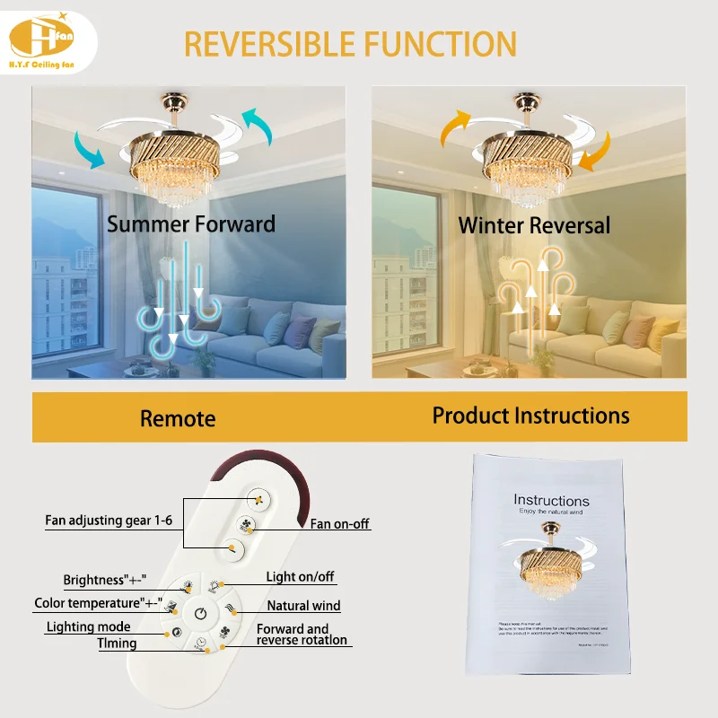 Crystal Clear LED Ceiling Fan Light Invisible Blade Fashionable Smart Fan Remote Control Dimming Color Changing for Living - Image 6