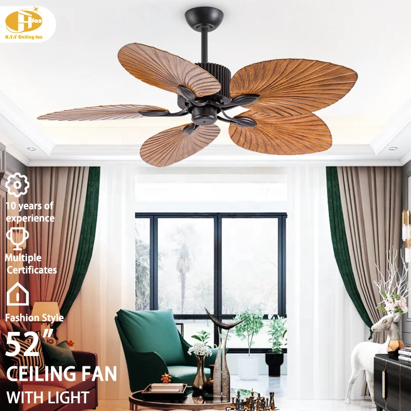 52 Inch 5-Blade Chandelier Ceiling Fan with Light. Tropical Palm Leaf Design. 6-Speed DC Motor. Remote Control for Living Room - Image 2