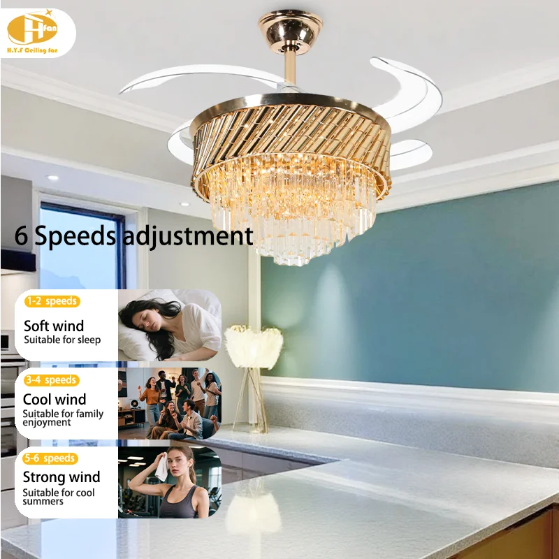 Crystal Clear LED Ceiling Fan Light Invisible Blade Fashionable Smart Fan Remote Control Dimming Color Changing for Living - Image 4