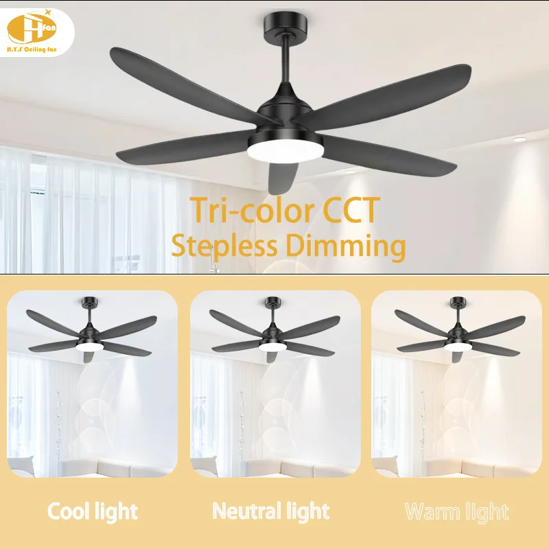 60/72 Inch RGB 5-Blade Black Ceiling Fan Light. Strong Airflow. Quiet DC Motor. Dimmable LED - Modern Living Room Fan Light - Image 6