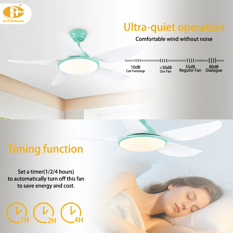 48/52'' Modern Quiet Ceiling Fan with Light. Dimmable LED. DC Motor - Smart Remote - 48/52'' Modern Silent Ceiling Fan Light - Image 2