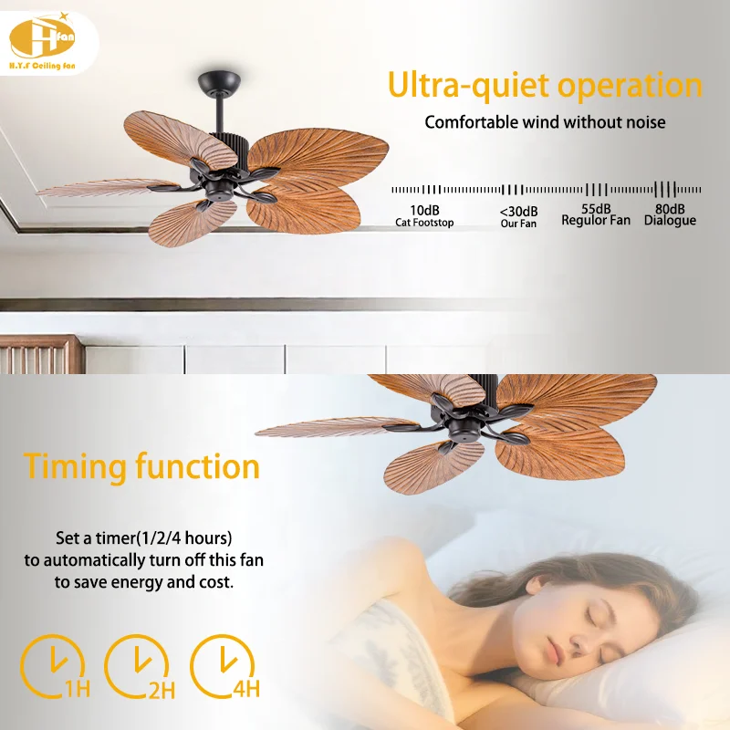 52 Inch 5-Blade Chandelier Ceiling Fan with Light. Tropical Palm Leaf Design. 6-Speed DC Motor. Remote Control for Living Room - Image 3