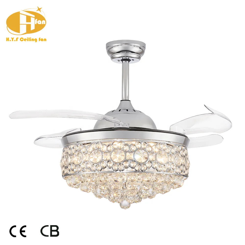 Modern European 36-Inch Crystal Ceiling Fan Chandelier Remote Control 6-Speed DC 40W LED Light 4 Blades Dimmable Living Room - Image 2