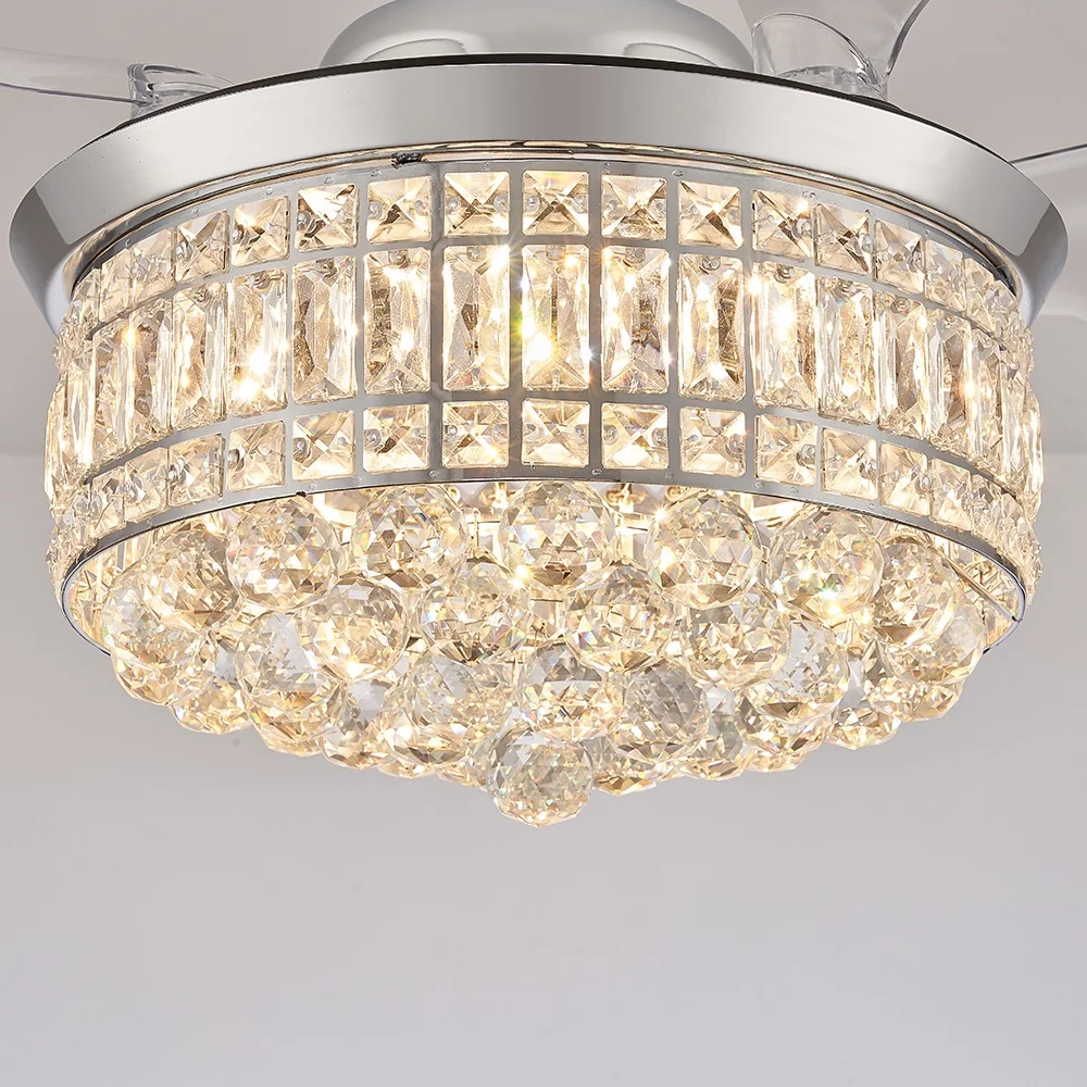 Modern 42-Inch LED Ceiling Fan Light ABS Blades Crystal Invisible Lamp Remote Control for Living Room Home Office Indoor Use - Image 6