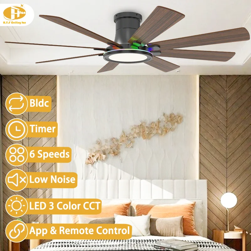 Modern Straight-Blade Ceiling Fan with RGB LED. Quiet DC Motor. Dimmable - Smart Remote - Modern RGB Ceiling Fan Light - Image 2