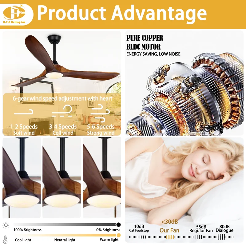 Hotel 42/48 Inches Flush Mount Wood-Blade Fan. Smart Remote. Mute DC Motor. 3000-6500K - Modern Flush Ceiling Fan - Image 4