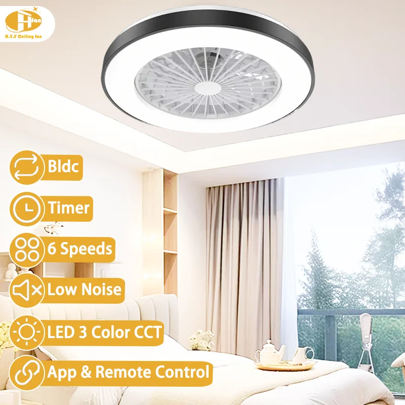 20 Inch Minimalist Ceiling Fan Light Enclosed Blades 3-Color LED & 6-Speed Quiet Motor Remote Control for Small Living Room - Image 2