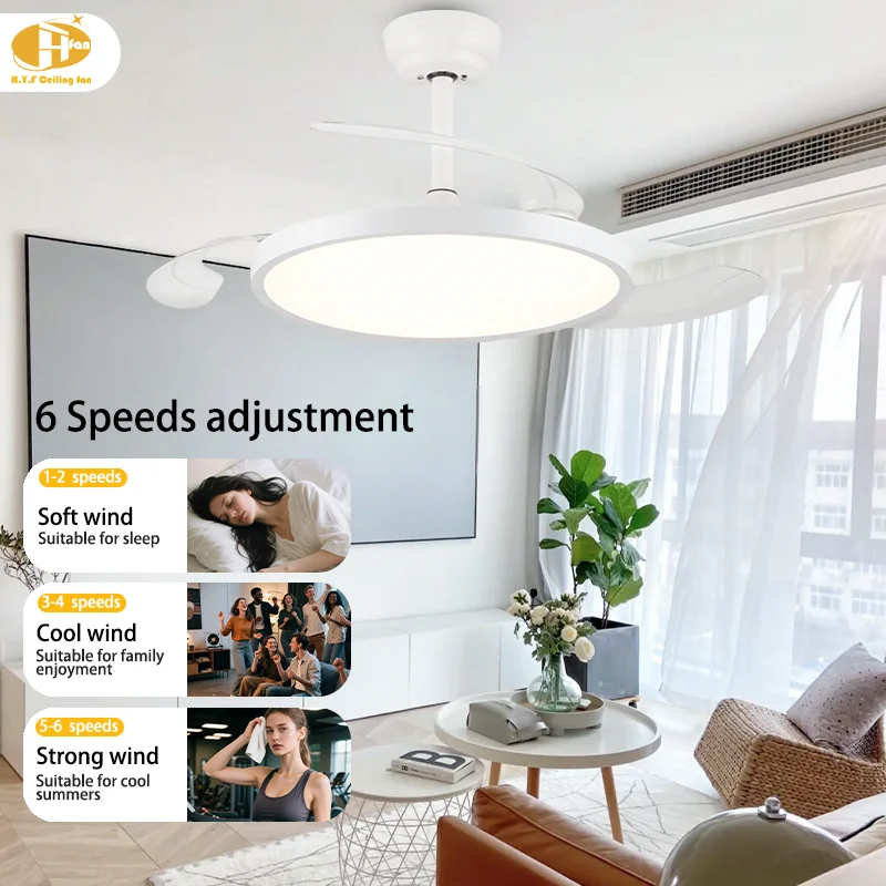 42'' Modern Ultra-Thin Stealth Ceiling Fan Light Full Spectrum Eye-Care LED. 6-Speed - Remote 42'' Ultra-Thin Fan Lamp - Image 2