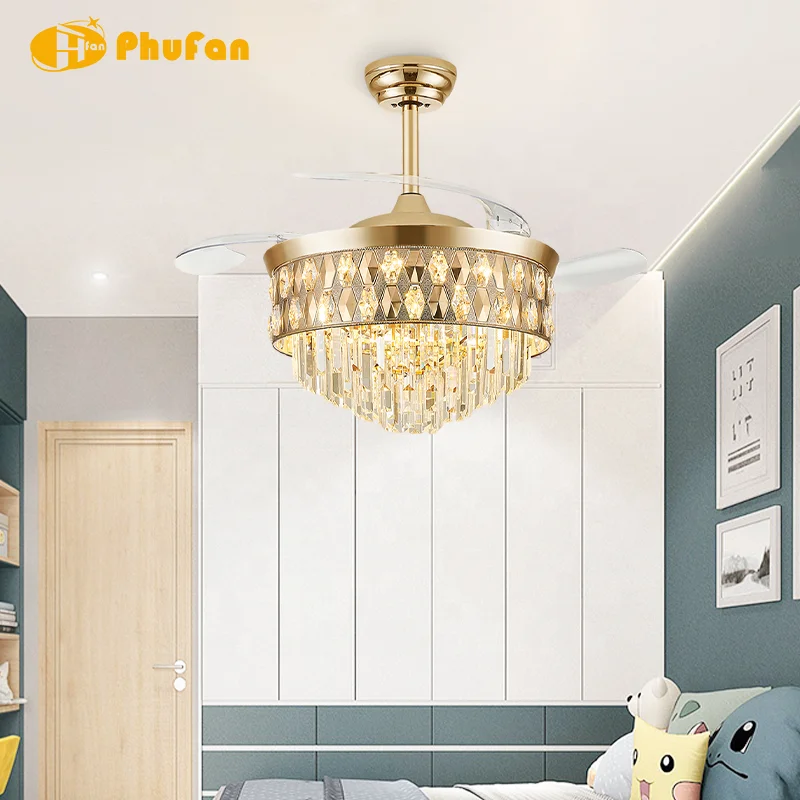 Luxury Crystal Chandelier Ceiling Fan Light in Silver Gold Black. with Retractable Blades. 3Color LED & DC Motor. Remote Control - Image 5