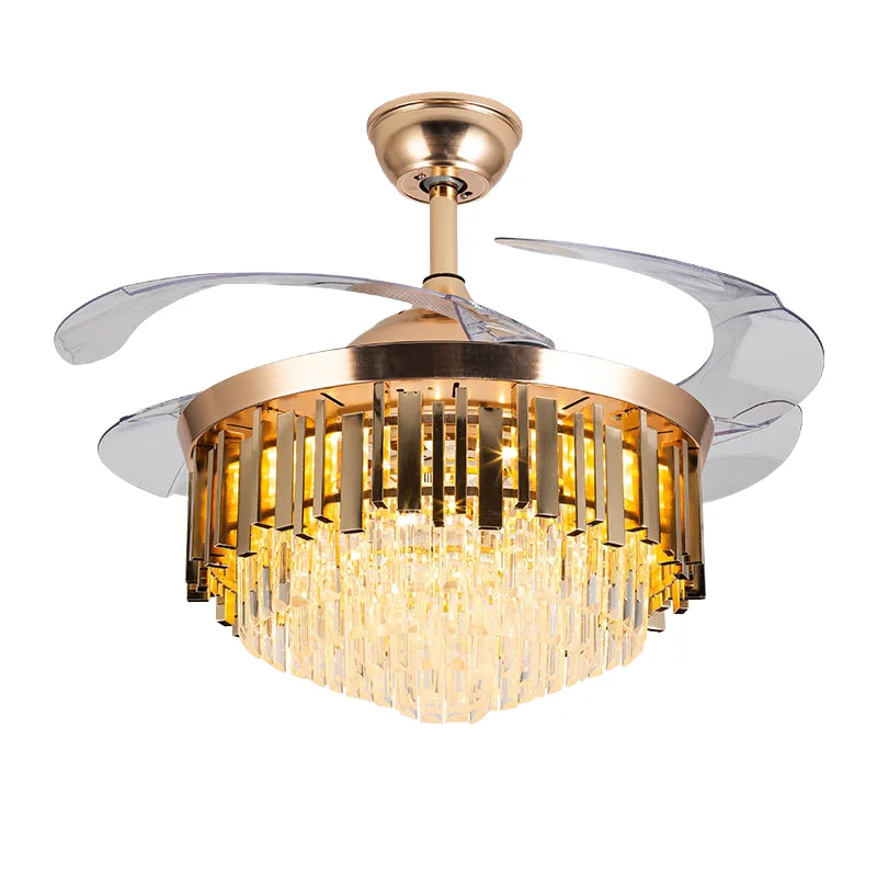 Modern Crystal Black LED Chandelier Ceiling Light with Remote Control Iron Body DC 52 Inch Blade for Dining Room and Living Room - Image 5