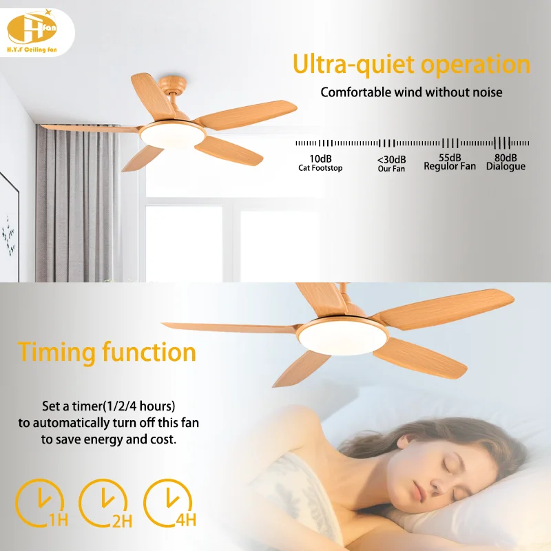 52 Inch 5-Blade Light Wood Dimmable LED Ceiling Fan Light. Quiet DC Motor. Smart Remote - Nordic Living Room Fan Light - Image 2
