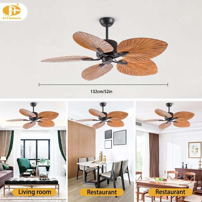 52 Inch 5-Blade Chandelier Ceiling Fan with Light. Tropical Palm Leaf Design. 6-Speed DC Motor. Remote Control for Living Room - Image 4