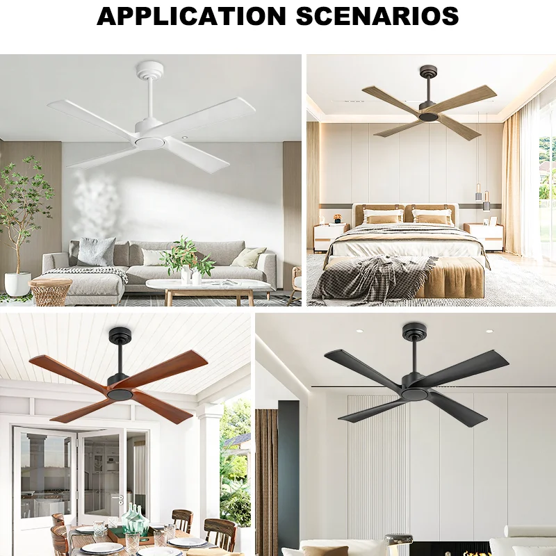 48 Inch 4-Blade Ceiling Fan No Light Black White Wood Finish 6-Speed DC Motor Remote Control Modern Nordic Style for Living Room - Image 4